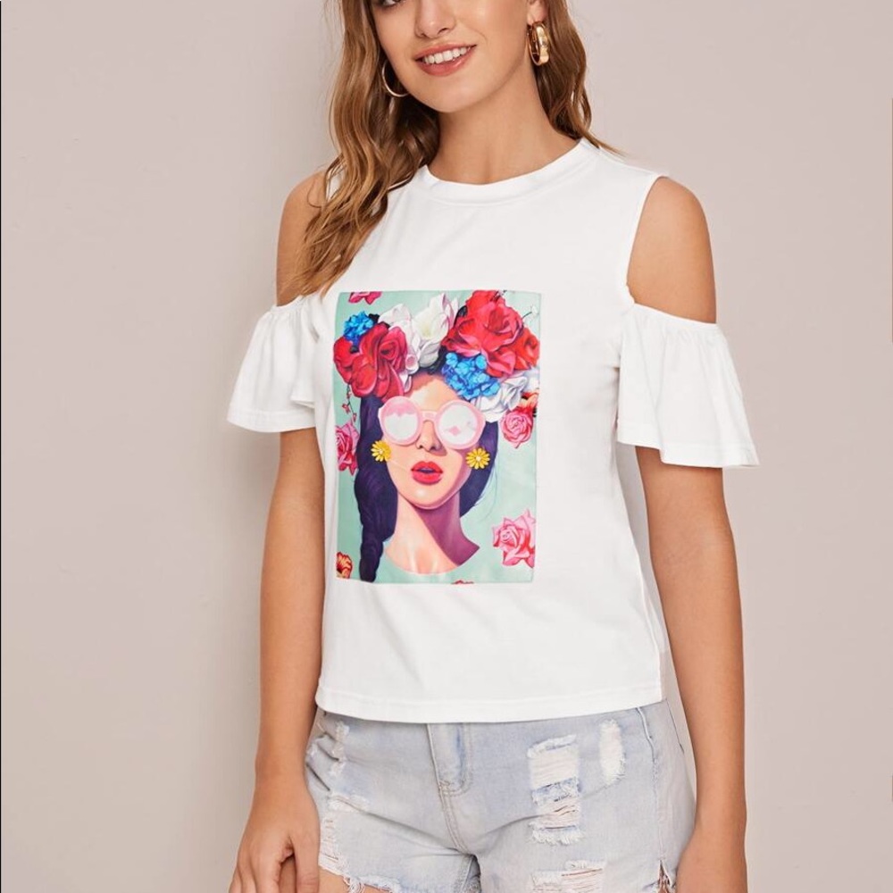 BNWT Cold Shoulder Graphic Top XL - Picture 2 of 7